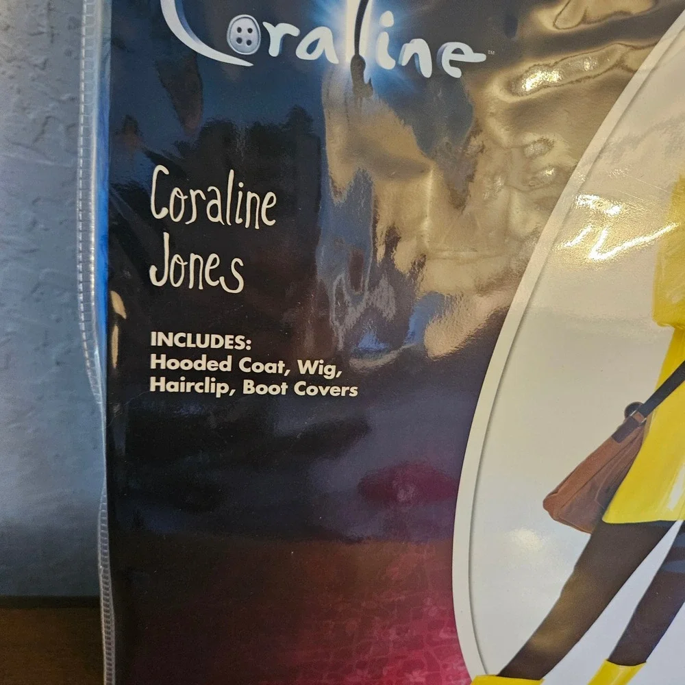 Spirit Halloween Coraline Jones Child Costume Kids Large Yellow Raincoat Wig Set